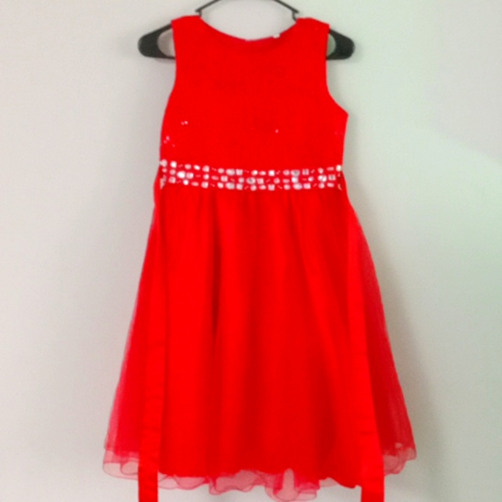 Beautiful Red Dress My Daughter Wore One Time. It has rhinestone belt that ties